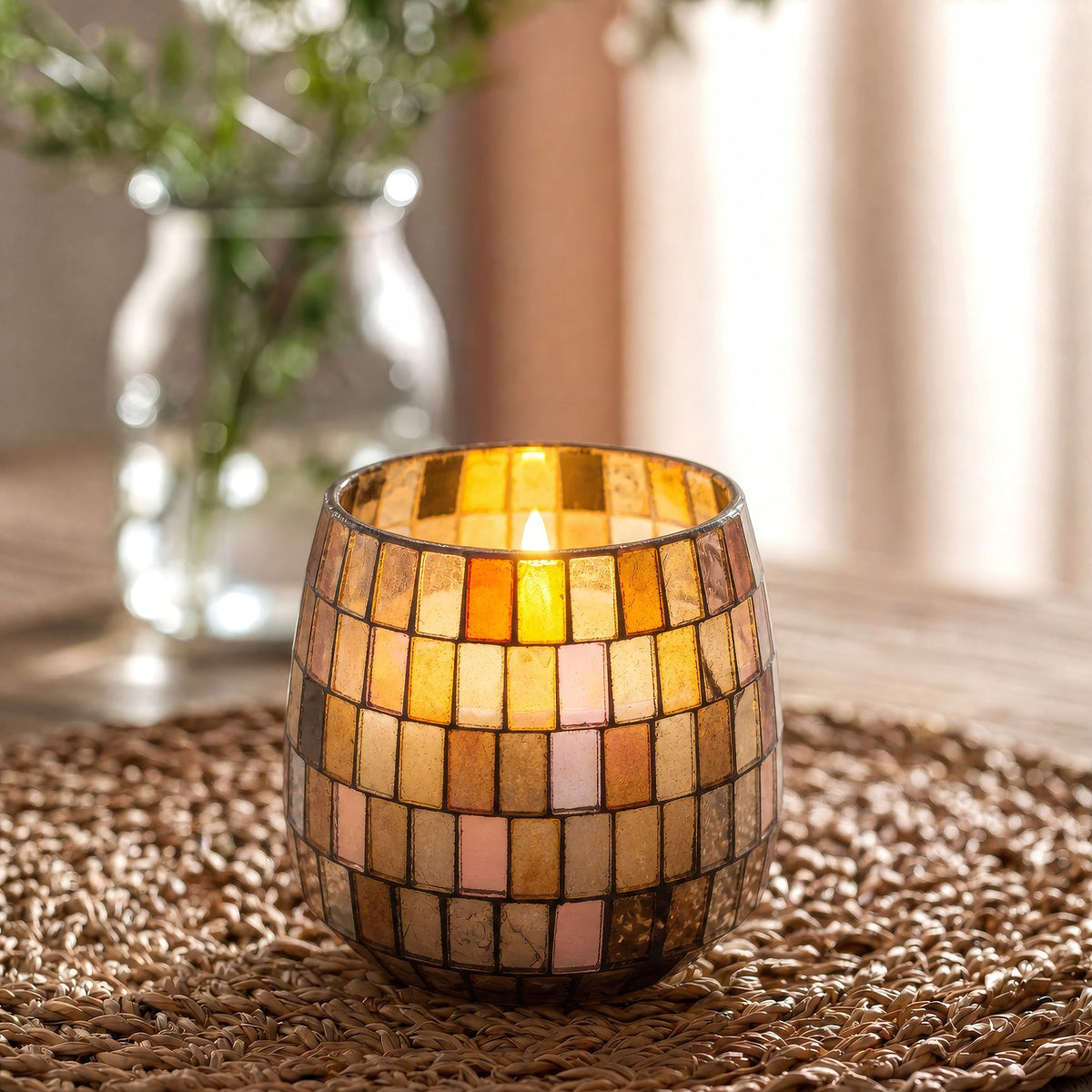 Amber Mosaic Glazen Kaars Medium