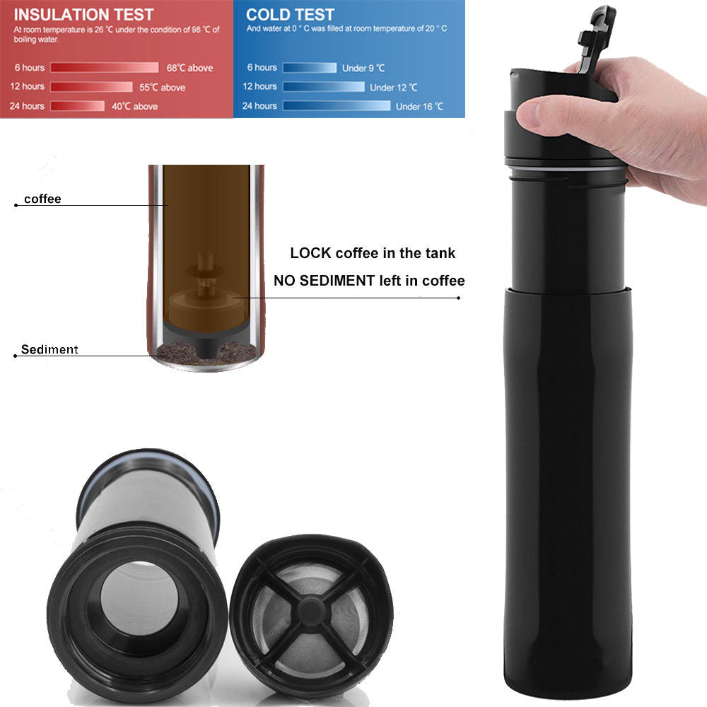 RVS French Press Koffiemaker – Draagbare Drukpot voor Verse Koffie, Ideaal voor Reizen & Kamperen