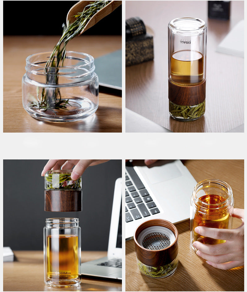 Glazen Theekop met Infuser – Gescheiden Thee- & Waterbeker voor Perfecte Losse Thee