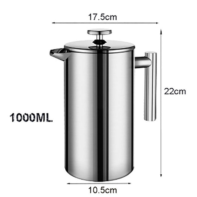 RVS French Press Koffiemaker – Stijlvolle Roestvrijstalen Cafetière voor Rijke & Aromatische Koffie