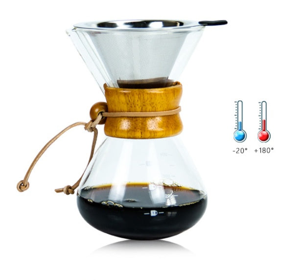 Glazen Pour-Over Koffiemaker – Handmatige Slow Coffee Dripper met RVS Filter