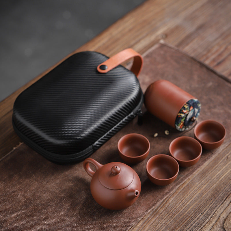 Draagbare Zisha Theeset – Traditionele Chinese Purple Clay Reistheeset met Theepot & 4 Kopjes
