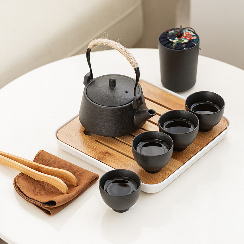 Draagbare Keramische Theeset – 1 Theepot & 4 Kopjes met Reiskoffer