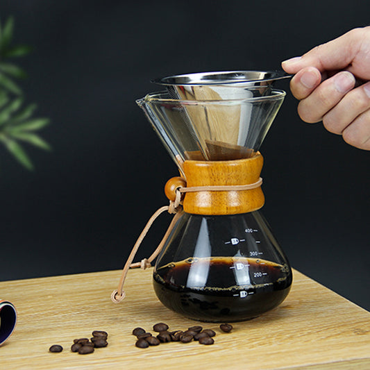 Glazen Pour-Over Koffiemaker – Handmatige Slow Coffee Dripper met RVS Filter