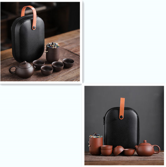 Draagbare Zisha Theeset – Traditionele Chinese Purple Clay Reistheeset met Theepot & 4 Kopjes