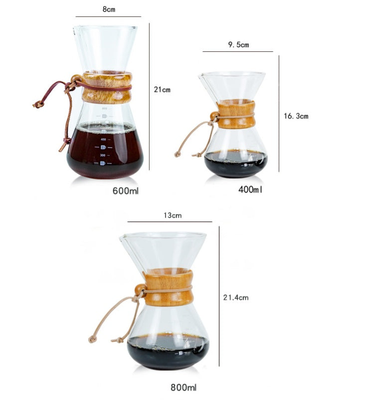 Glazen Pour-Over Koffiemaker – Handmatige Slow Coffee Dripper met RVS Filter