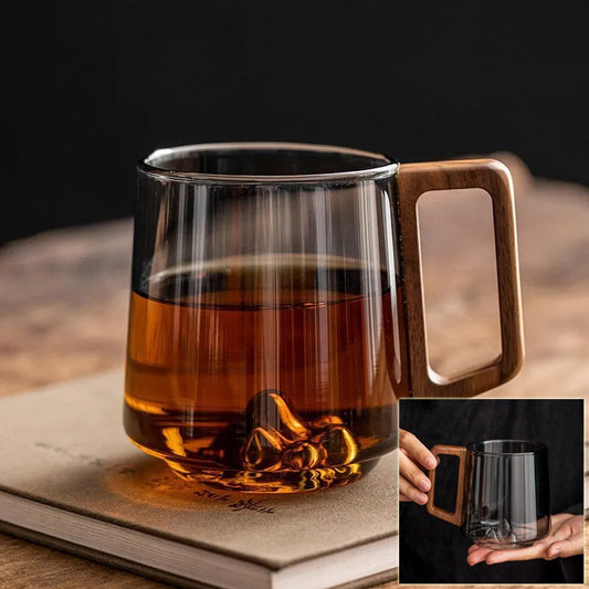 Glazen Thee- & Koffiekop met Houten Handvat