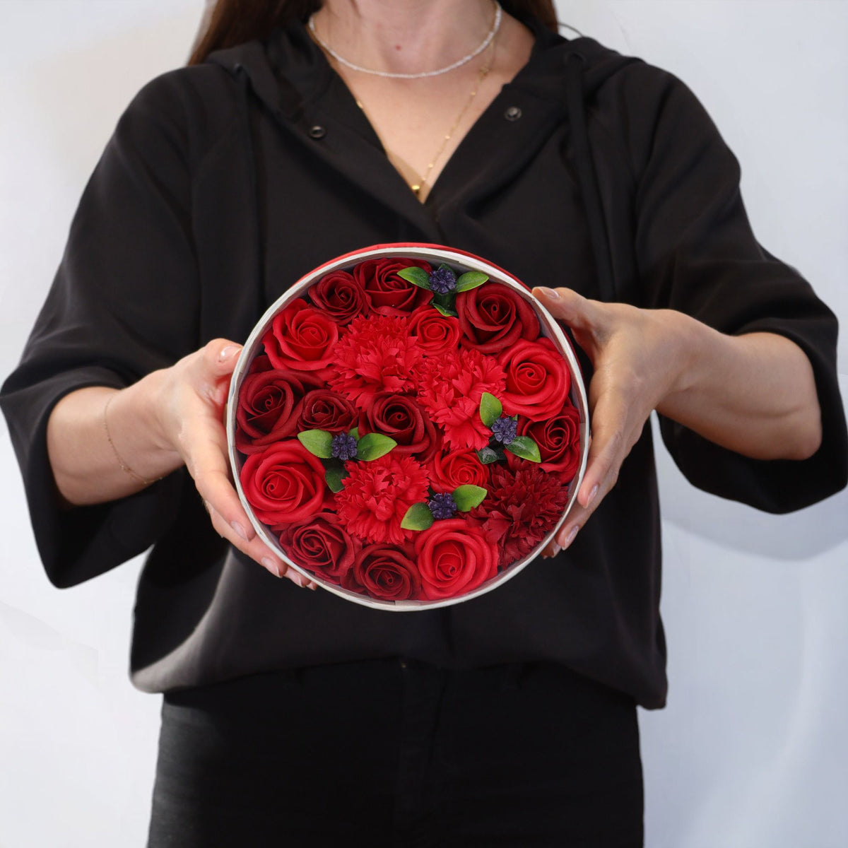 Classic Red Roses – Rode Zeepbloemen in Ronde Geschenkdoos