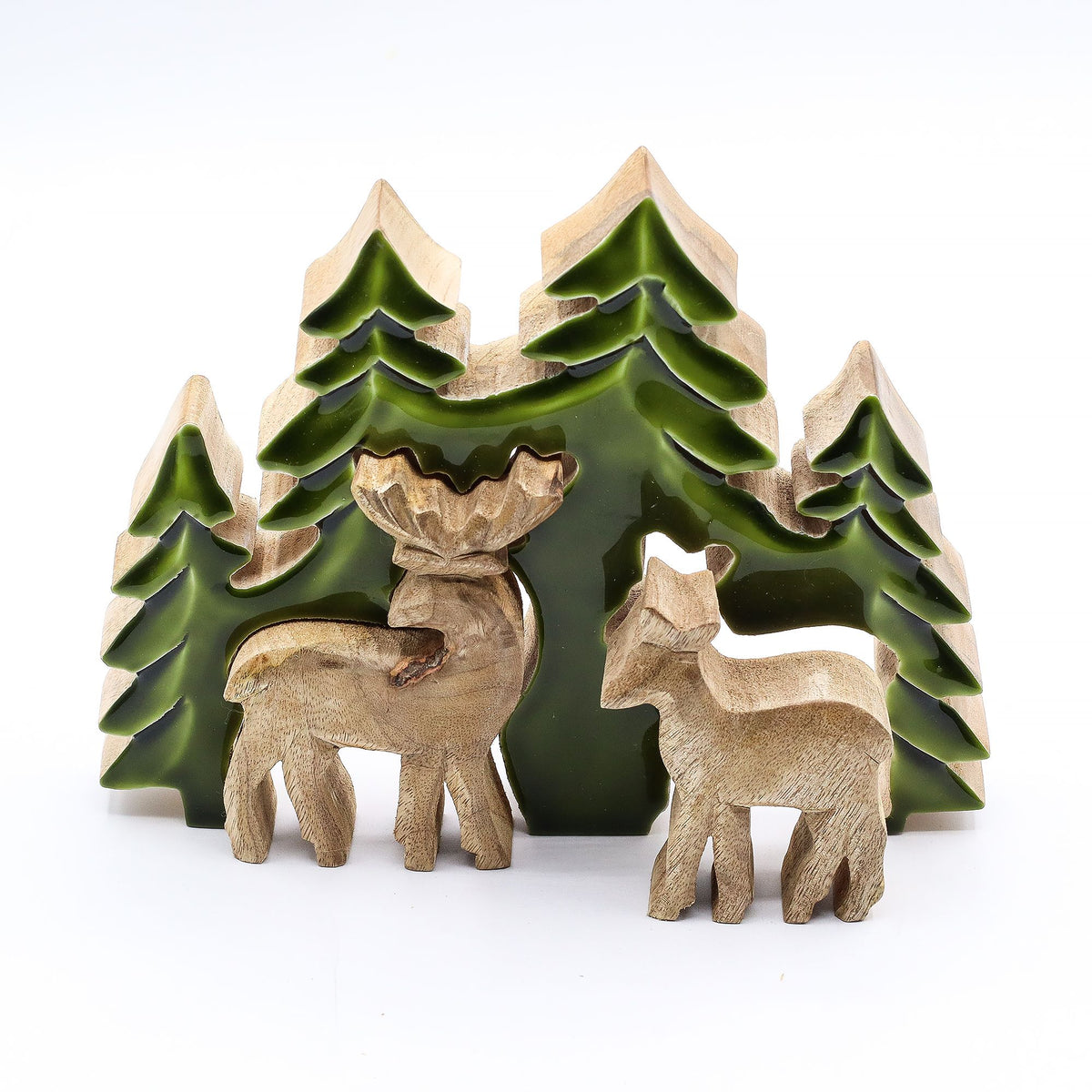 Mango Houten Bosdecoratie met Twee Herten – 23 cm