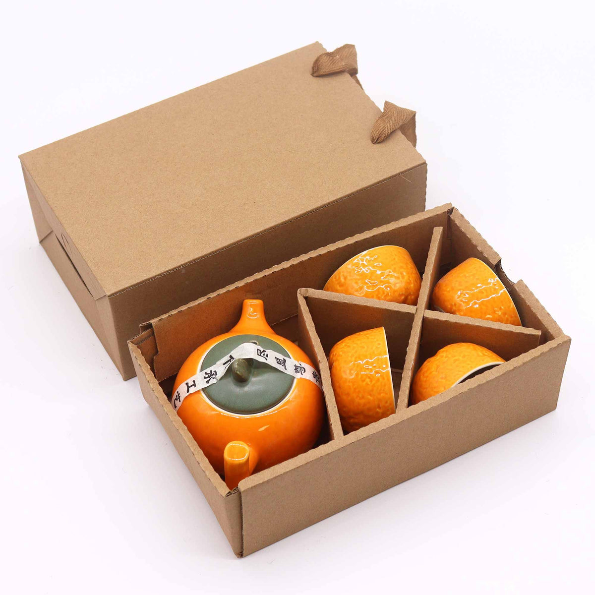 Keramische Theeset Warm Orange – Theepot & 4 Kopjes