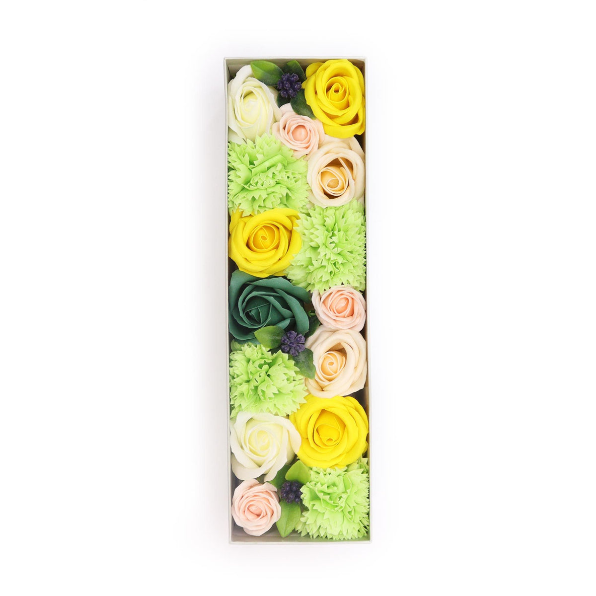 Spring Celebrations – Gele & Groene Zeepbloemen in Geschenkdoos
