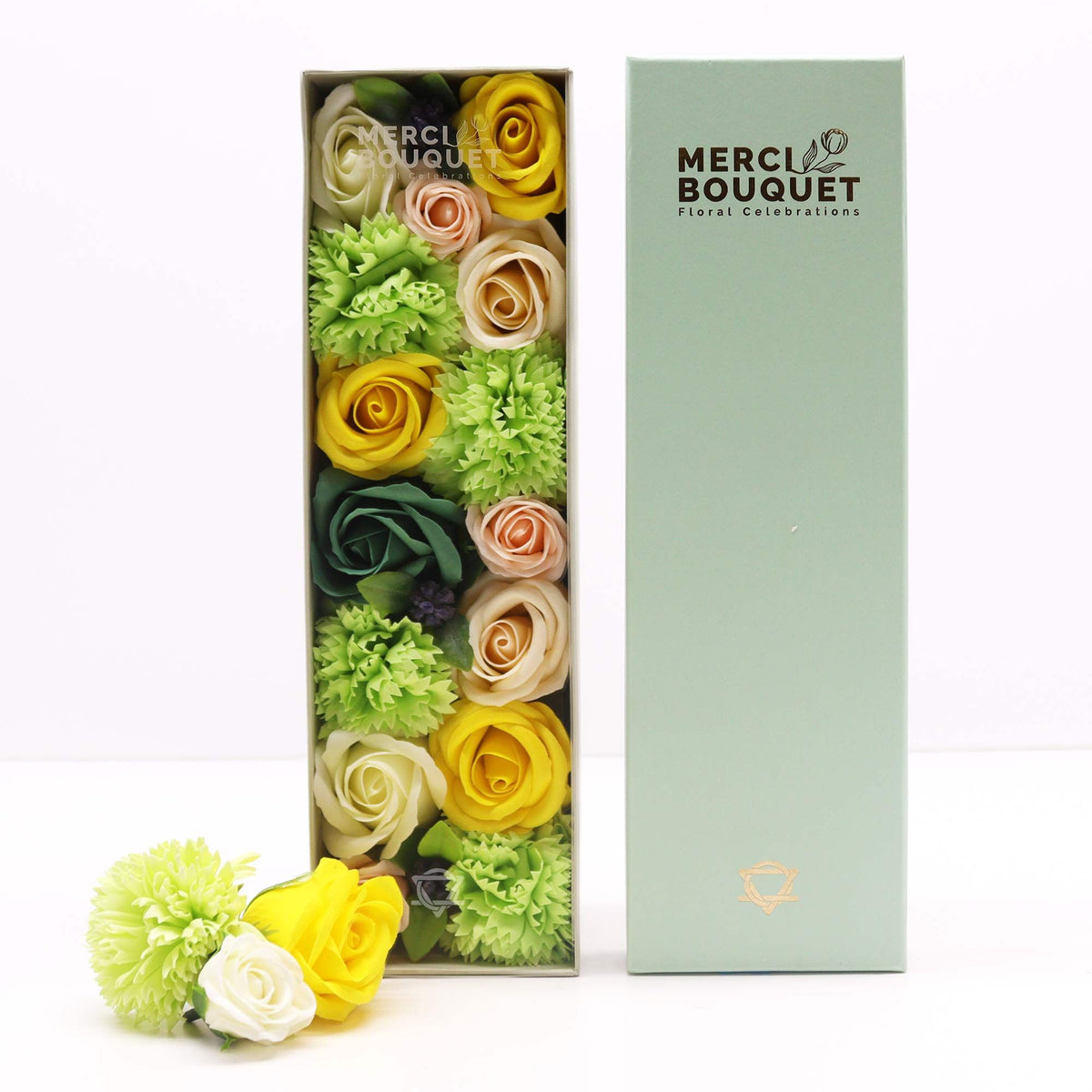 Spring Celebrations – Gele & Groene Zeepbloemen in Geschenkdoos