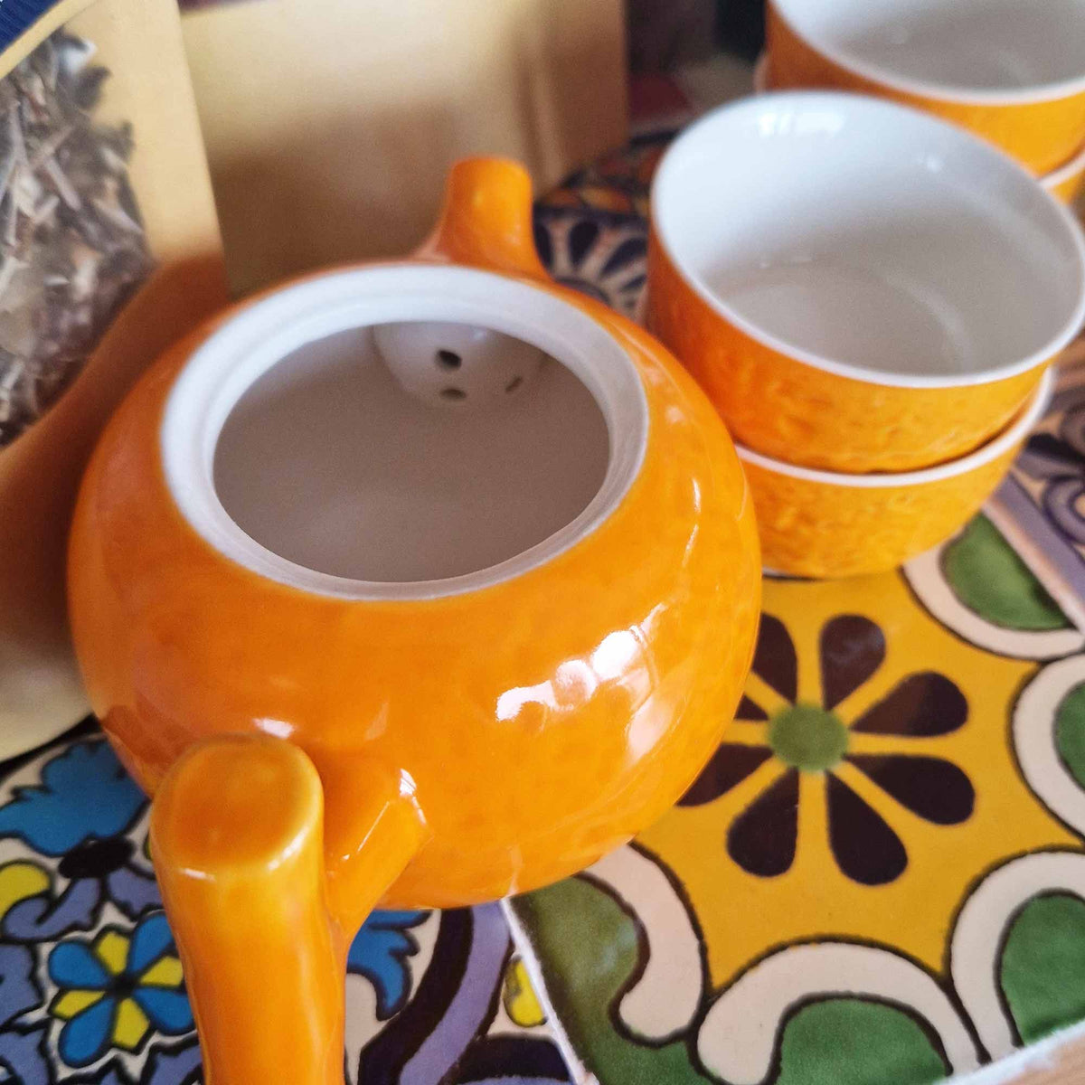 Keramische Theeset Warm Orange – Theepot & 4 Kopjes