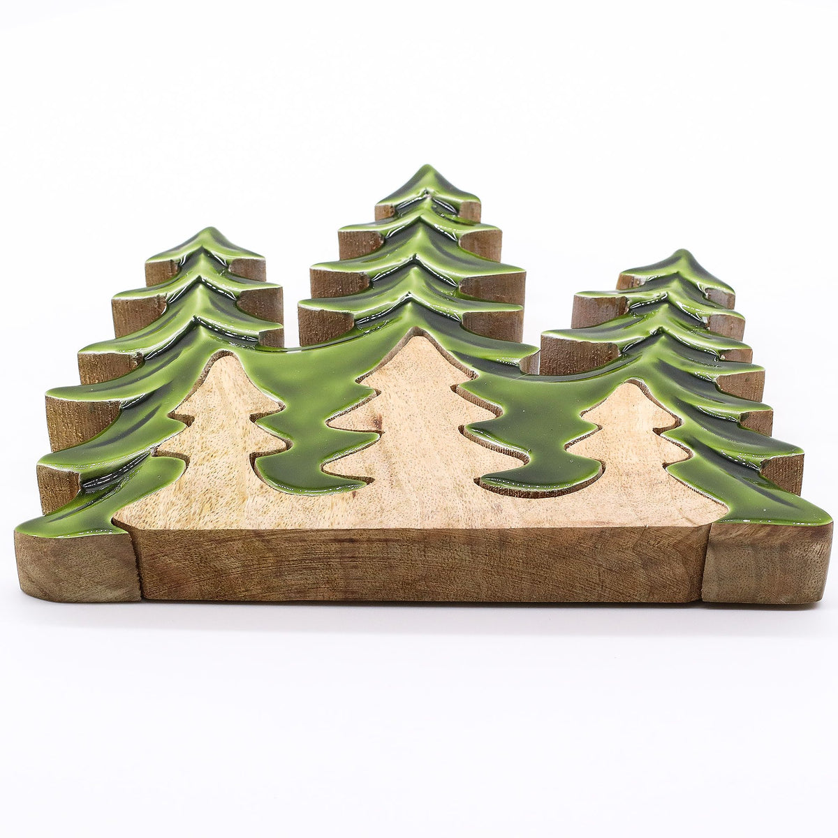 Mango Houten Kerstbomen 3D – Groen Emaille – 23 cm