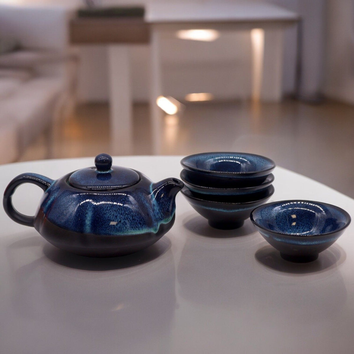 Keramische Theeset Deep Blue – Theepot & 4 Kopjes