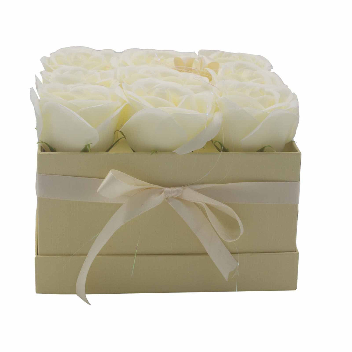Zeepbloemen Geschenkboeket – 9 Crèmekleurige Rozen