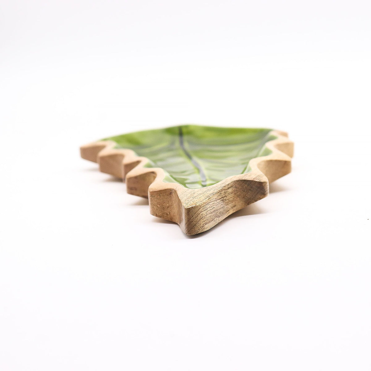 Mango Houten Bladschaal met Groen Emaille – 33 cm