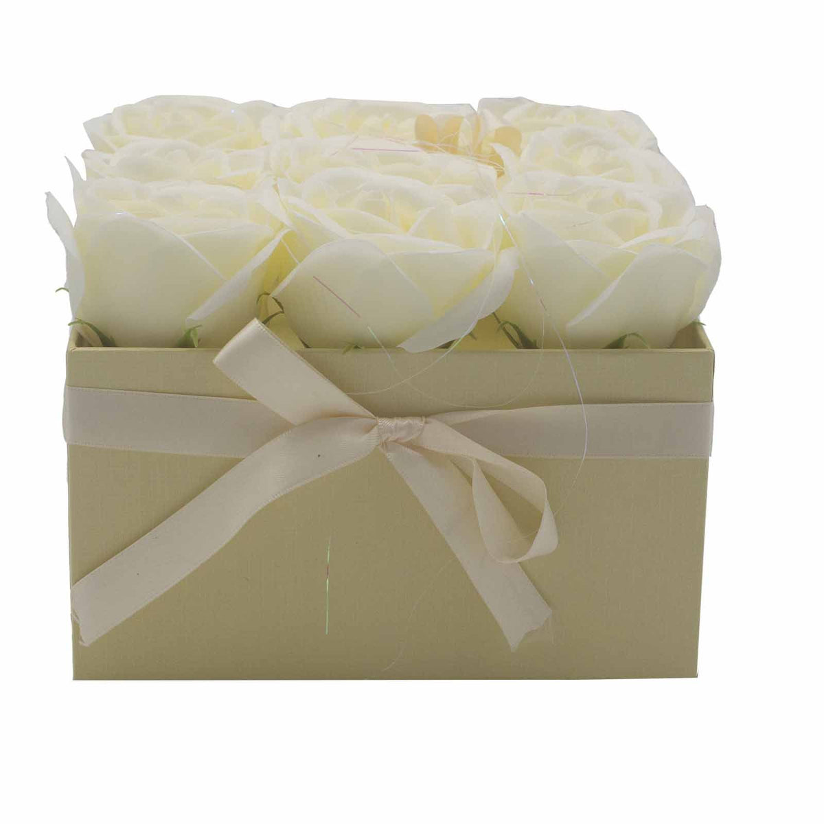 Zeepbloemen Geschenkboeket – 9 Crèmekleurige Rozen