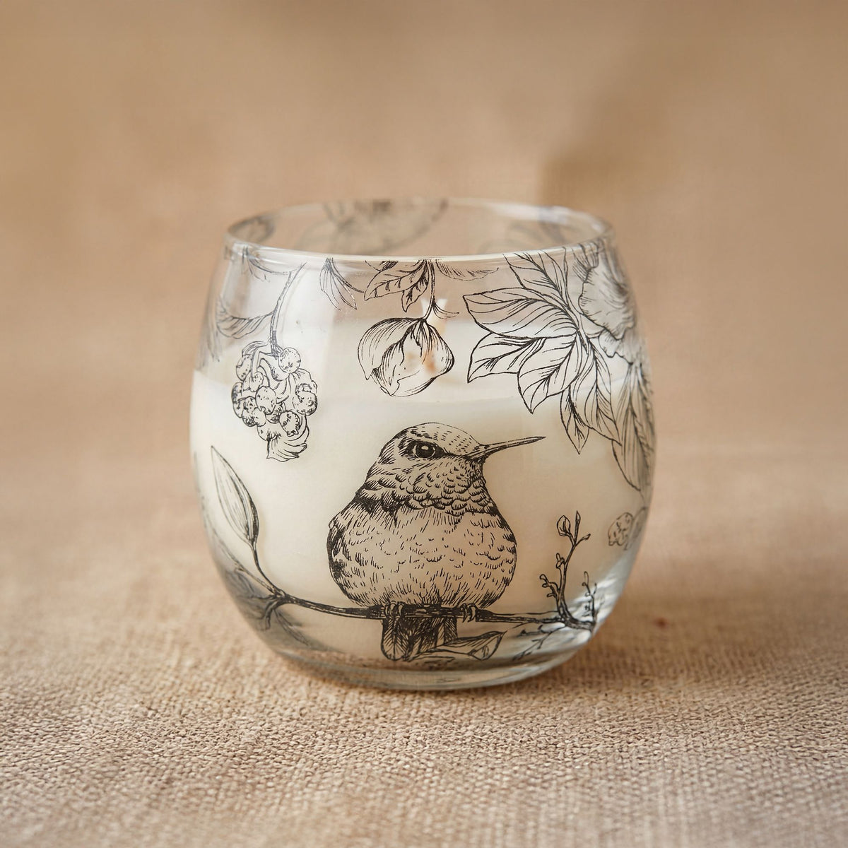 Drawn by Flame Glazen Kaars Small – Botanische Vogelillustraties