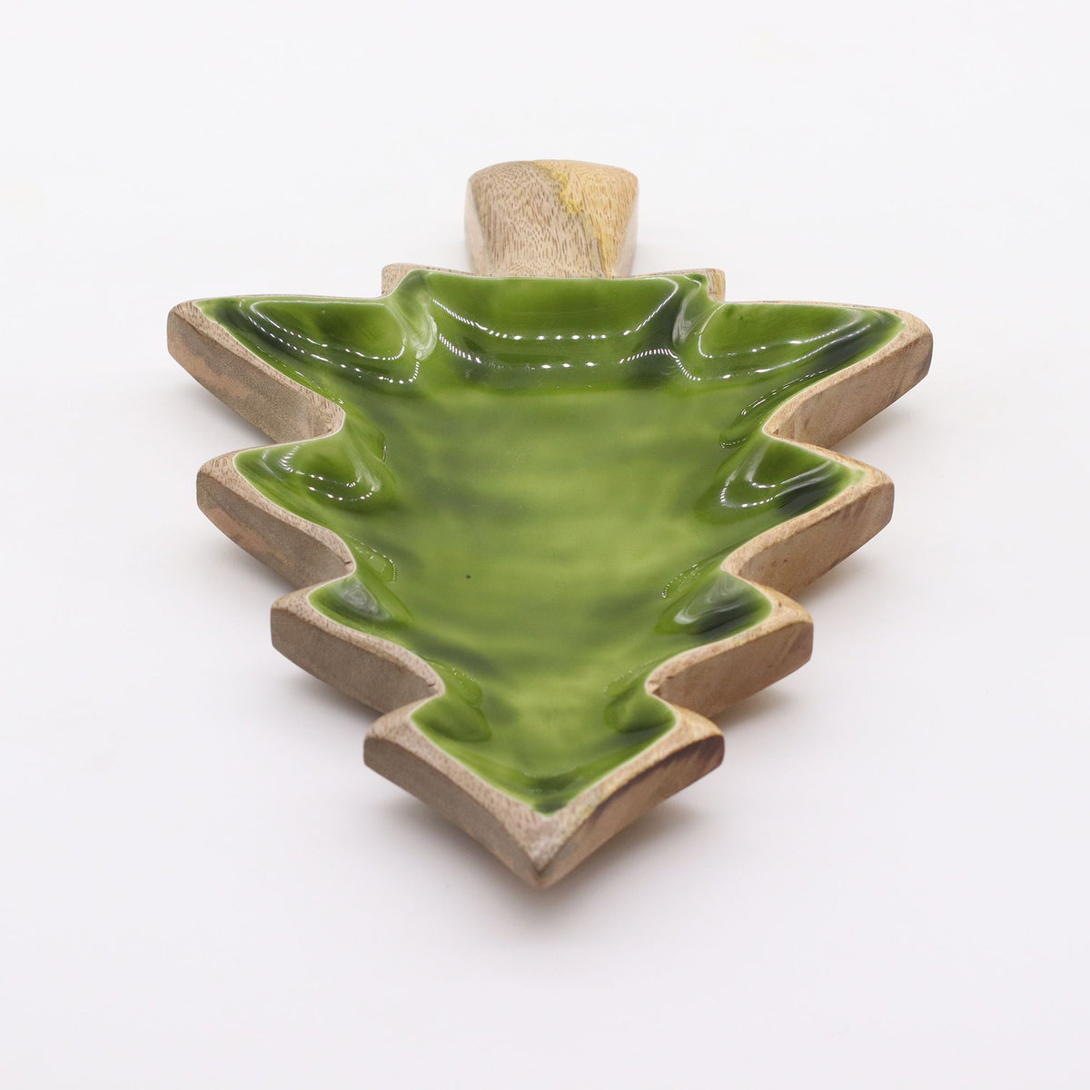 Mango Houten Kerstboomschaal met Groen Emaille – 25 cm