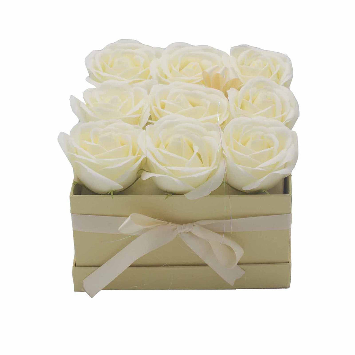 Zeepbloemen Geschenkboeket – 9 Crèmekleurige Rozen