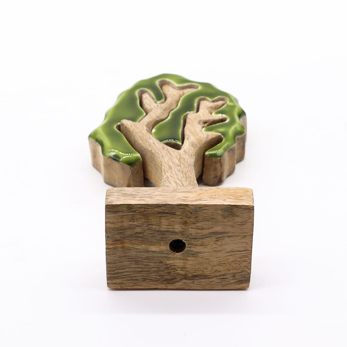 Mango Houten Decoratieboom met Groen Emaille – 20 cm