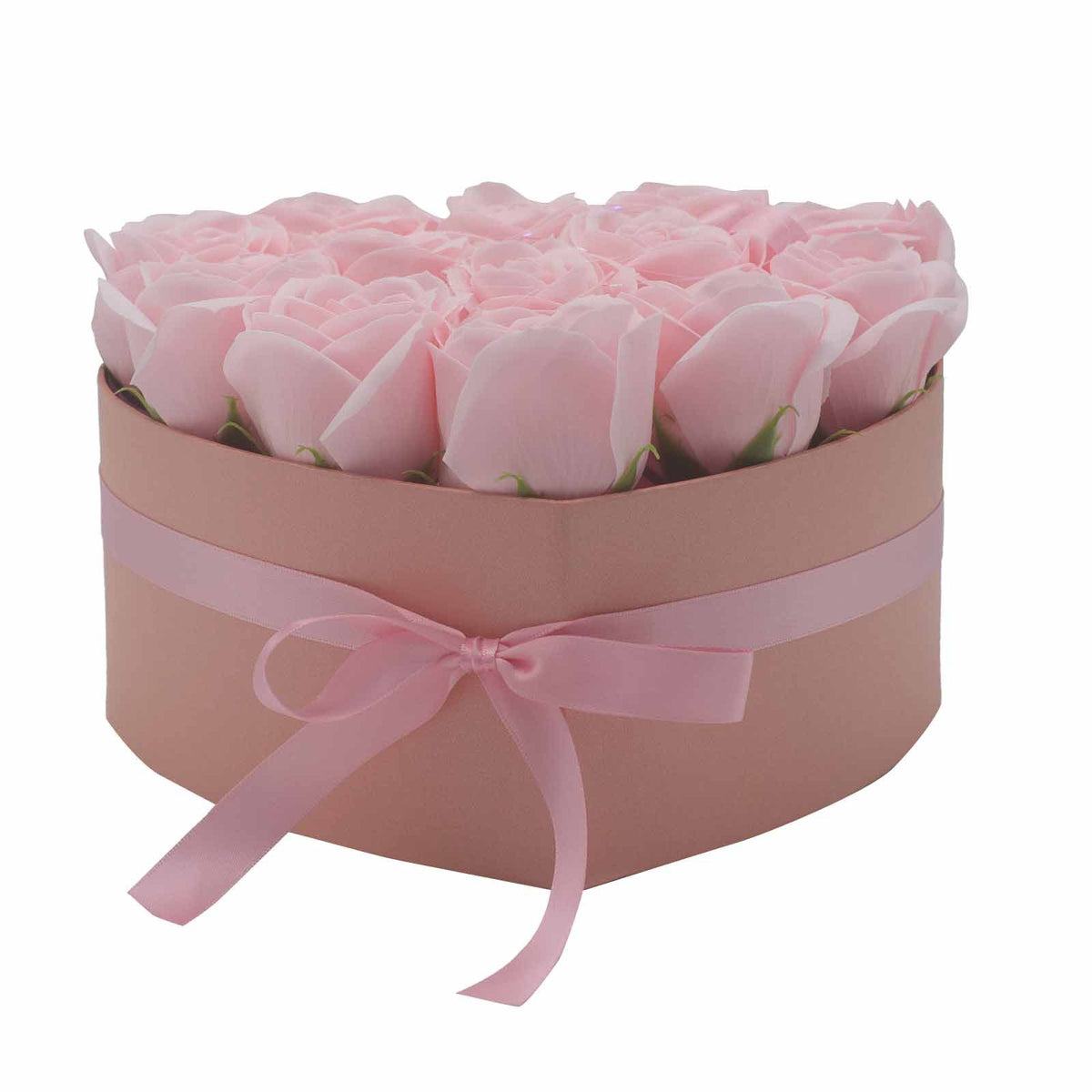 Zeepbloemen Geschenkboeket – 13 Roze Rozen in Hartvorm
