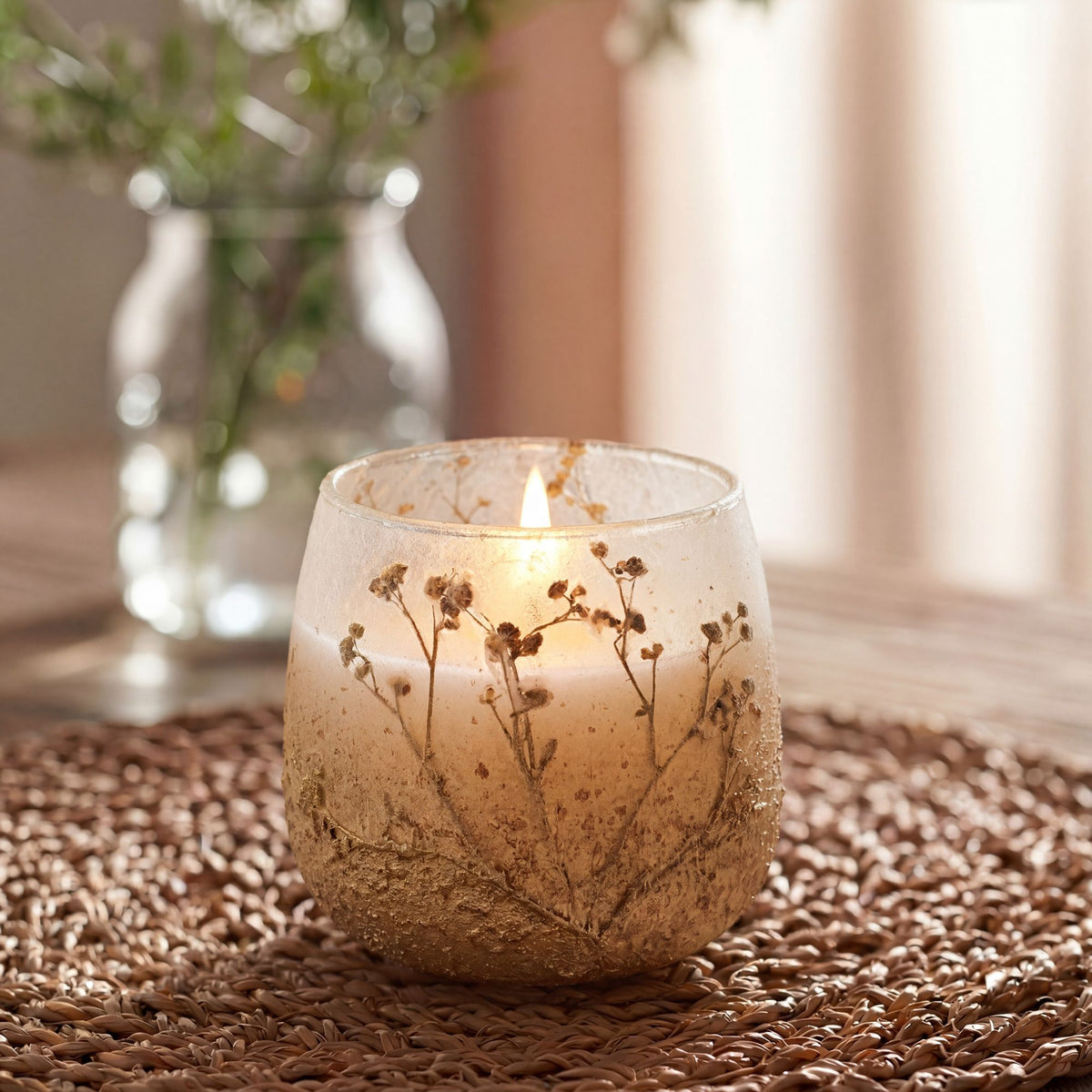Wildlight Woods Glazen Kaars Medium – Gedroogde Bloemen