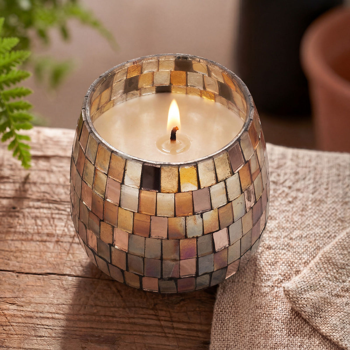 Amber Mosaic Glazen Kaars Medium