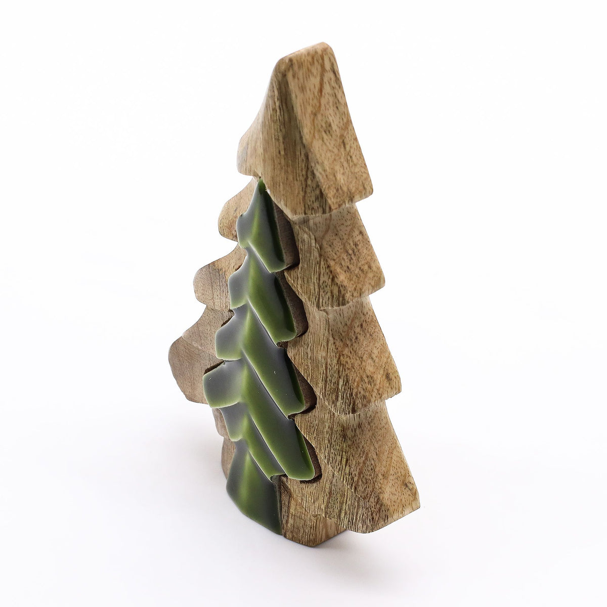 Mango Houten Kerstboom met Groen Emaille – 15 cm
