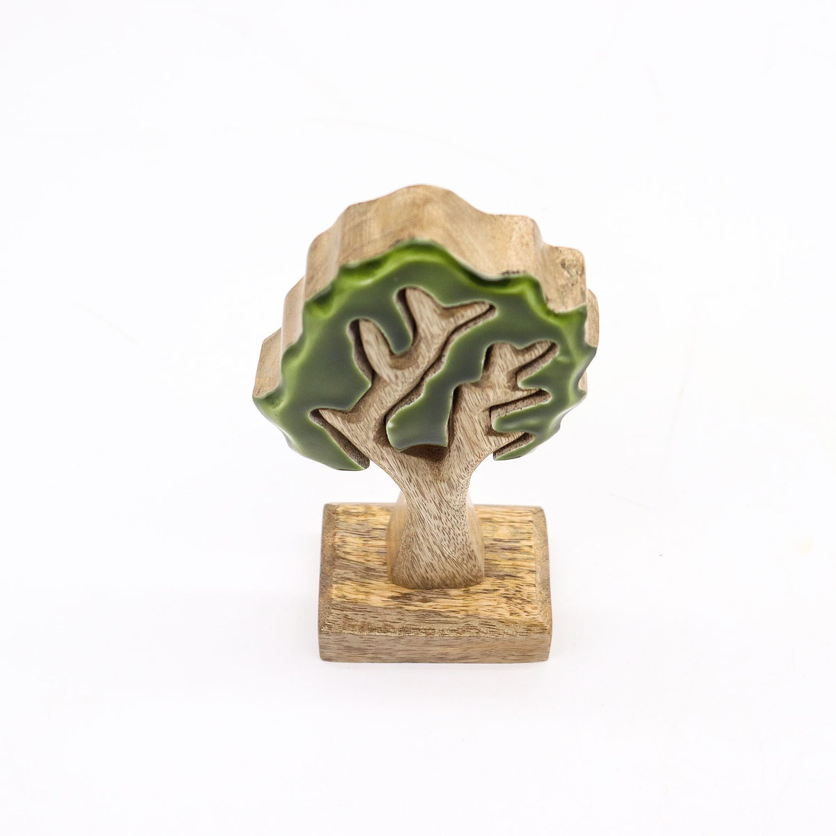 Mango Houten Decoratieboom met Groen Emaille – 20 cm