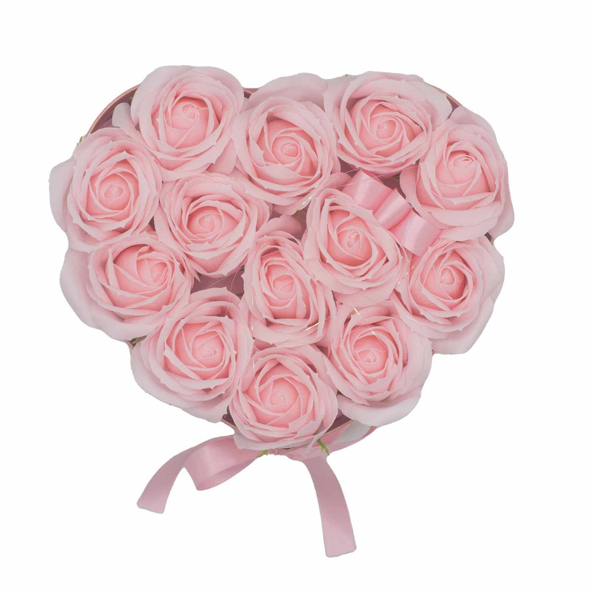 Zeepbloemen Geschenkboeket – 13 Roze Rozen in Hartvorm