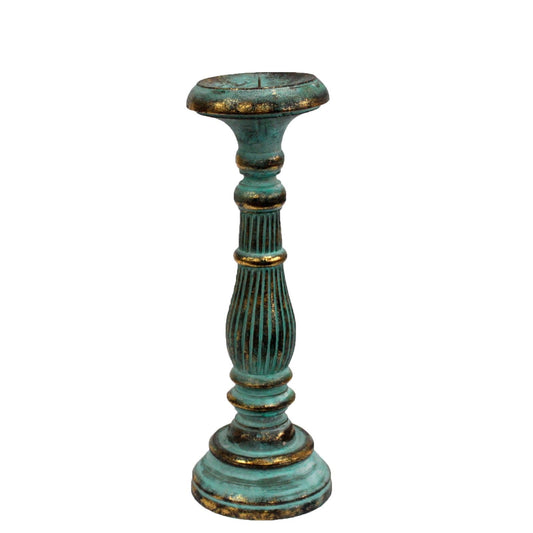 Houten Kandelaar Turquoise Gold – 34 cm