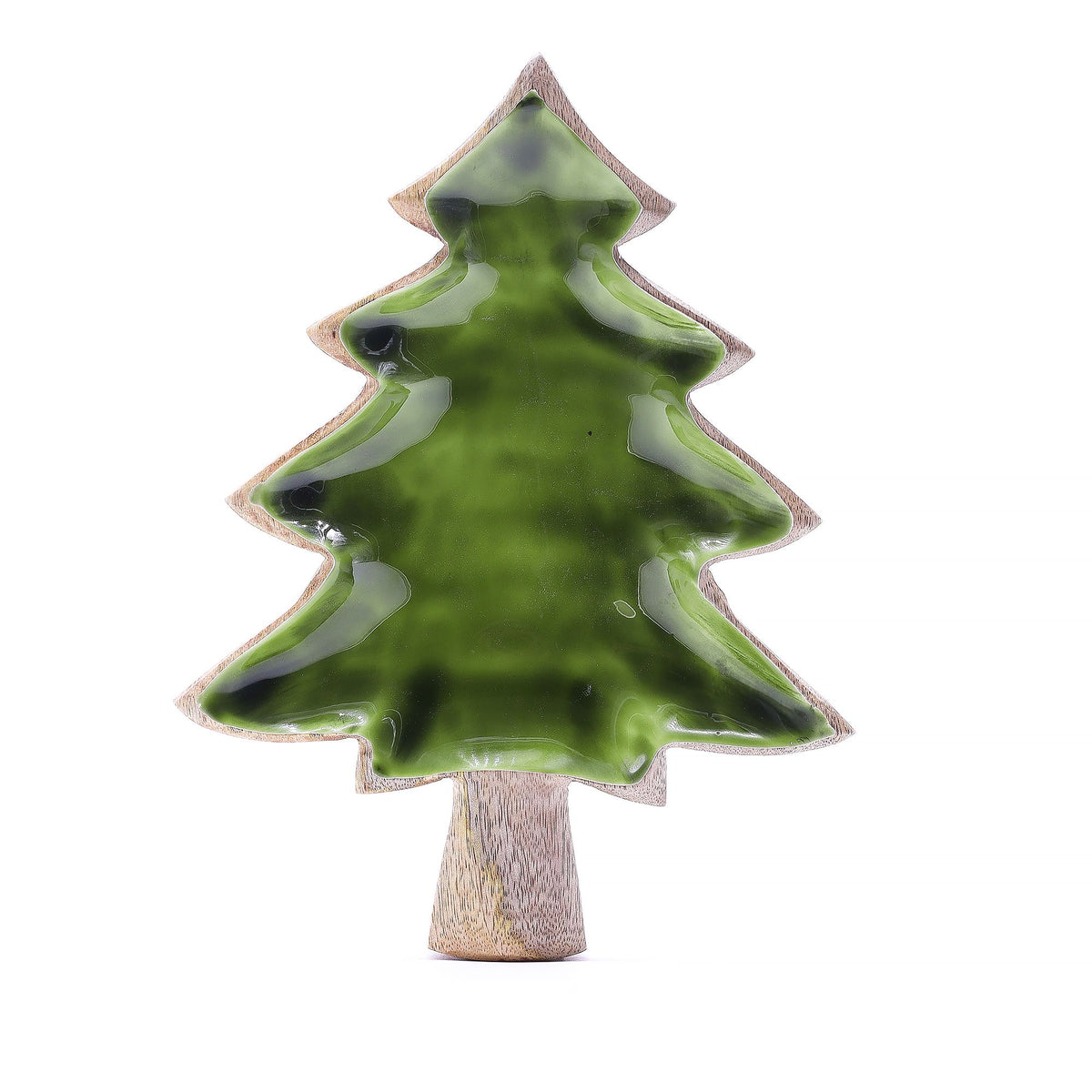 Mango Houten Kerstboomschaal met Groen Emaille – 25 cm