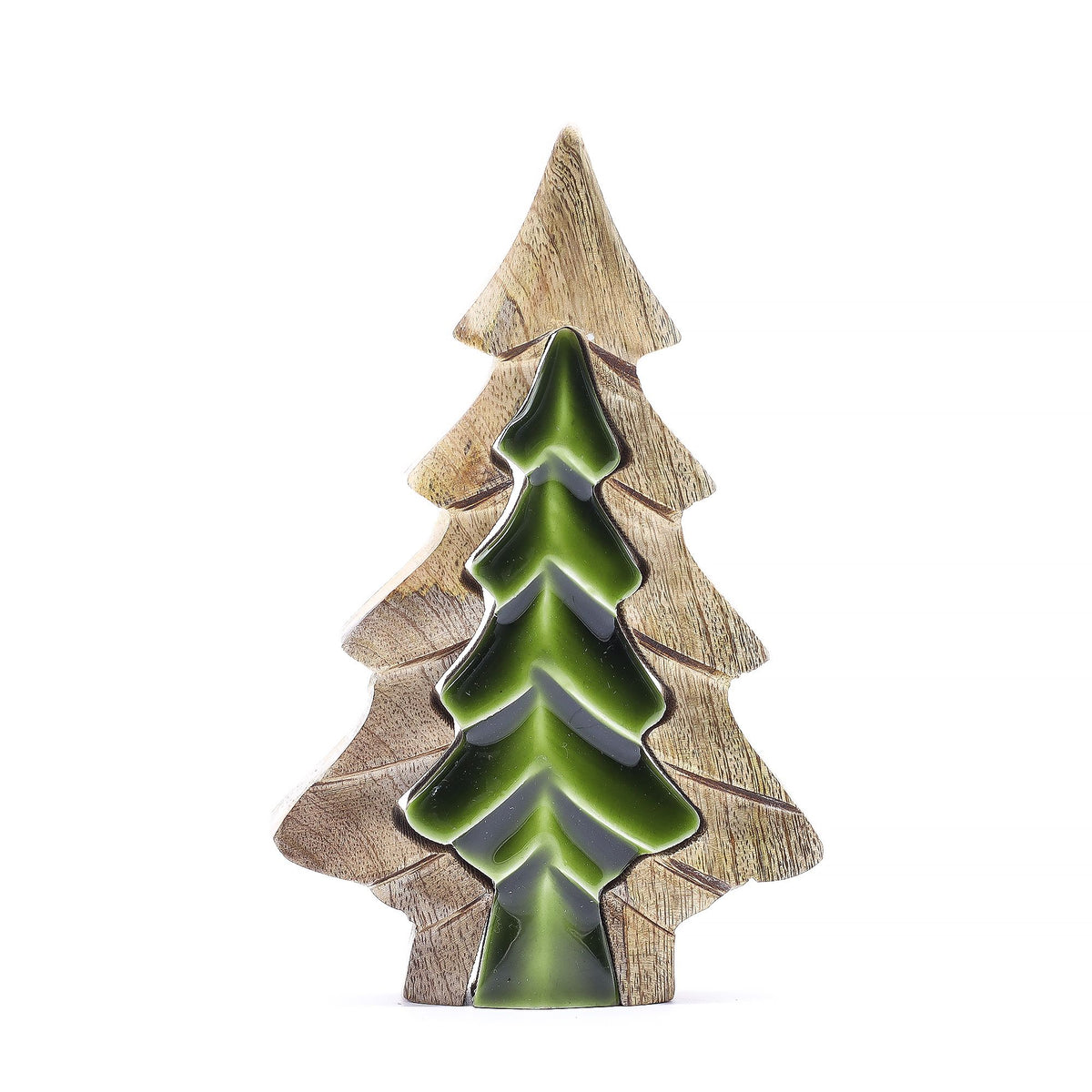 Mango Houten Kerstboom met Groen Emaille – 15 cm