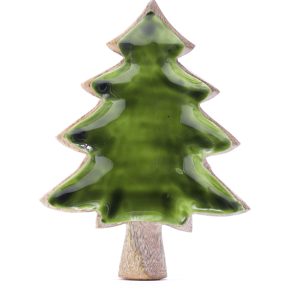 Mango Houten Kerstboomschaal met Groen Emaille – 25 cm