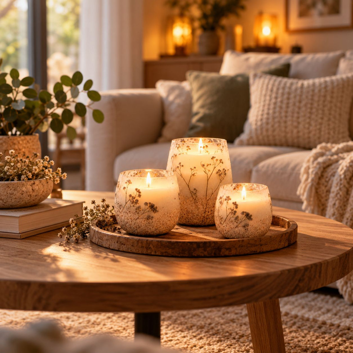 Wildlight Woods Kaarsenset – 3 Glazen Kaarsen met Gedroogde Bloemen