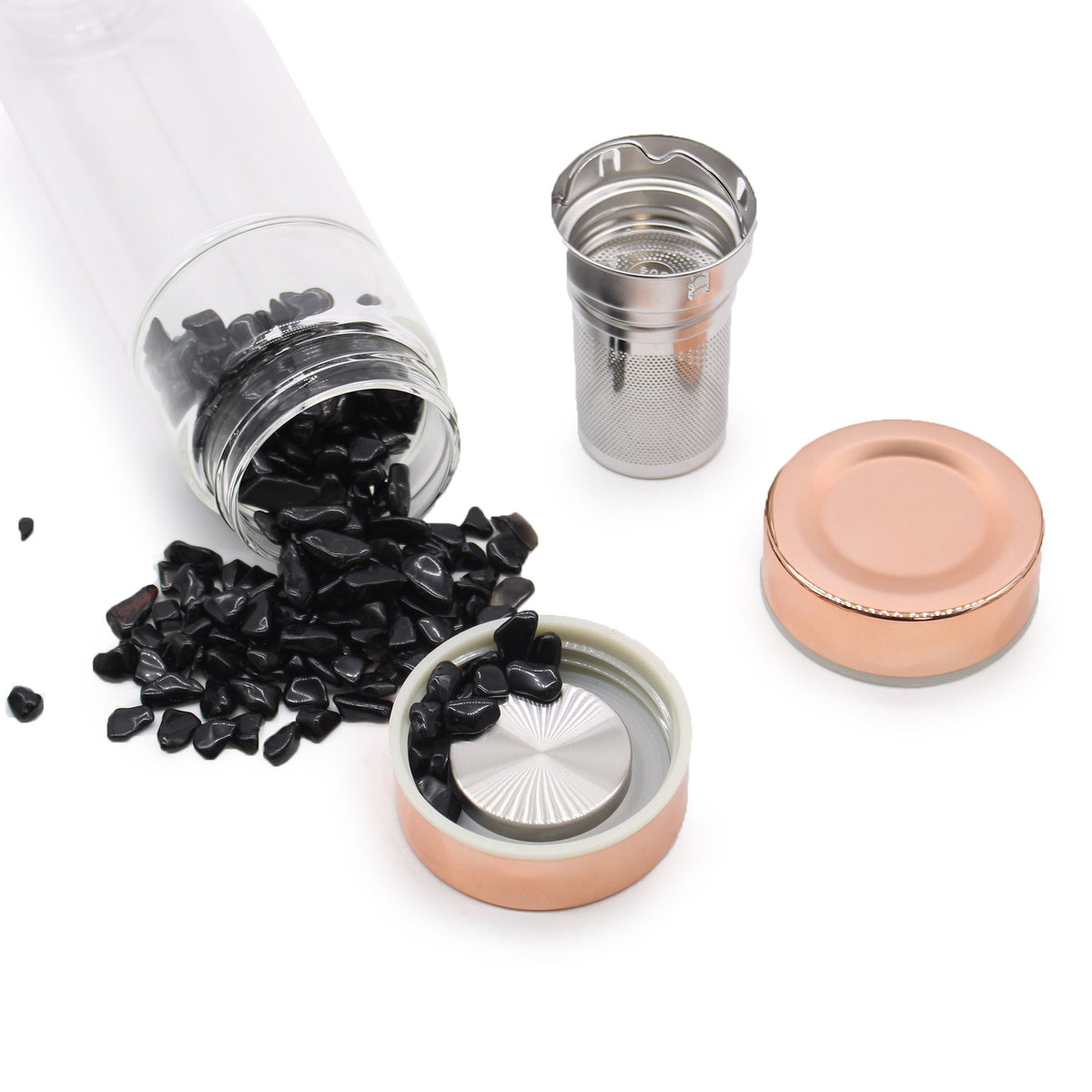 Glazen Thee Infuserfles met Natuursteen – Rozenkwarts