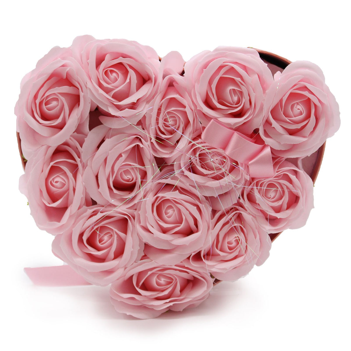 Zeepbloemen Geschenkboeket – 13 Roze Rozen in Hartvorm