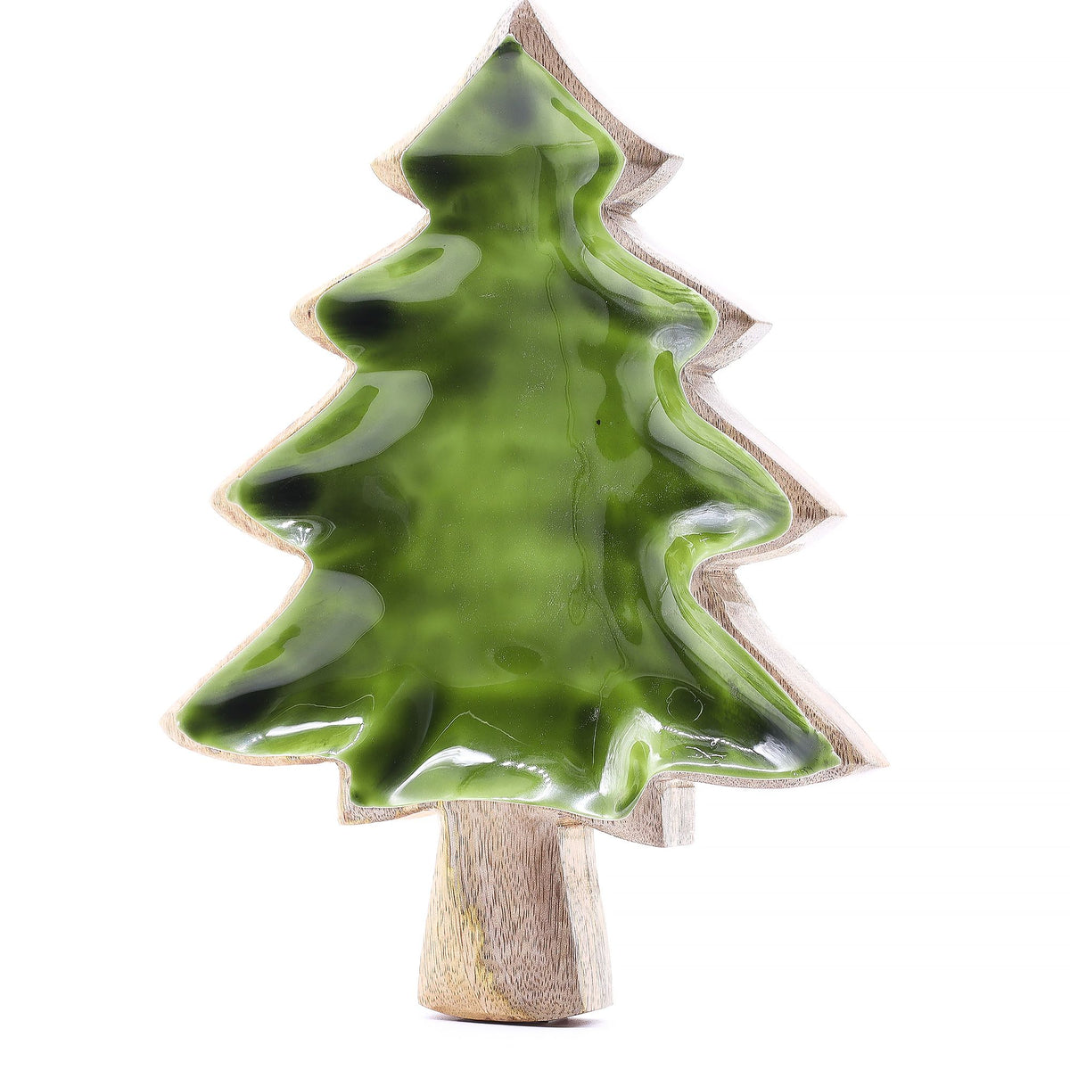 Mango Houten Kerstboomschaal met Groen Emaille – 25 cm