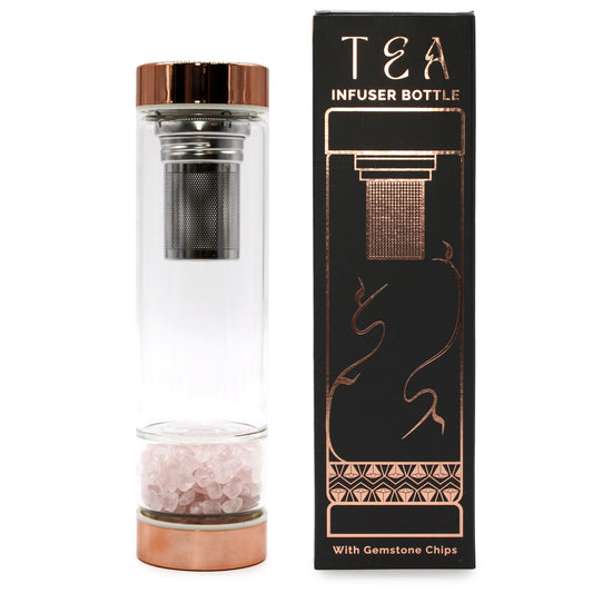 Glazen Thee Infuserfles met Natuursteen – Rozenkwarts