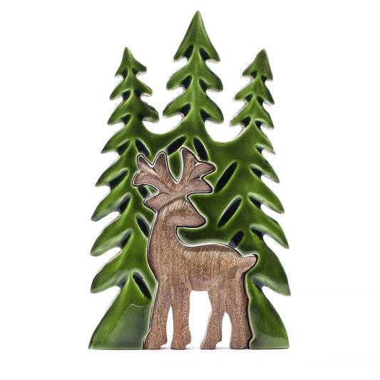 Mango Houten Bosdecoratie met Hert – 25 cm