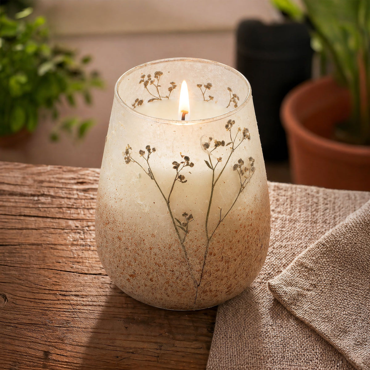Wildlight Woods Glazen Kaars Tall – Gedroogde Bloemen