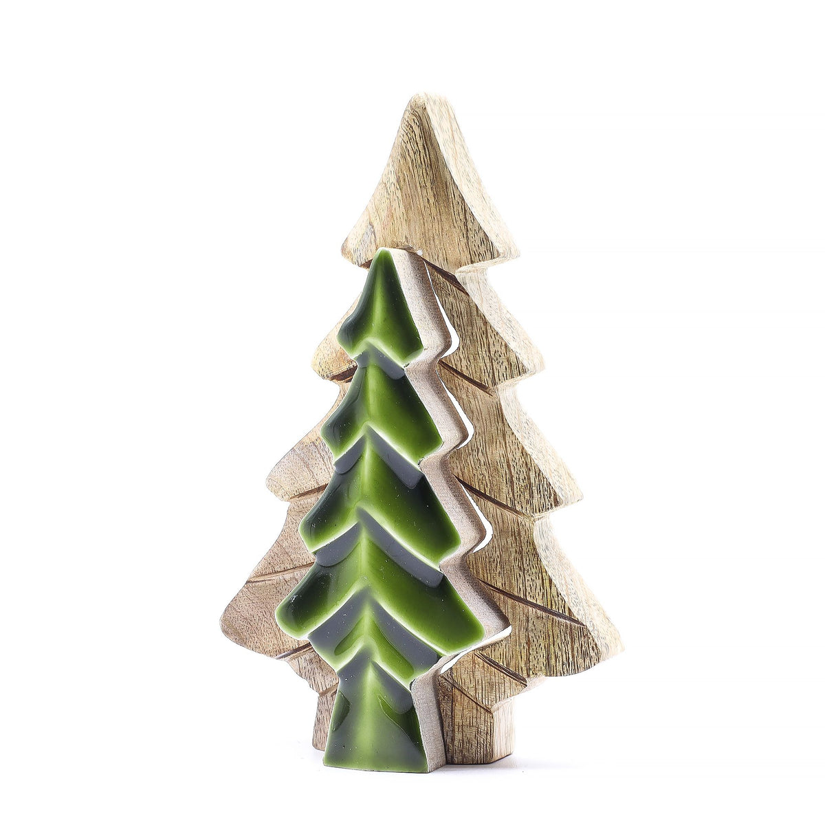 Mango Houten Kerstboom met Groen Emaille – 15 cm