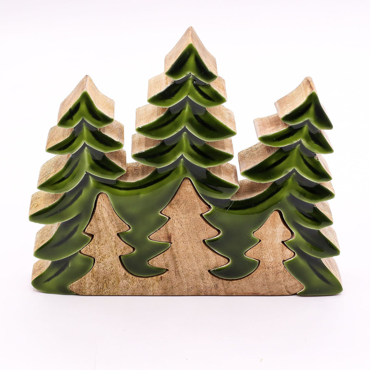 Mango Houten Kerstbomen 3D – Groen Emaille – 23 cm