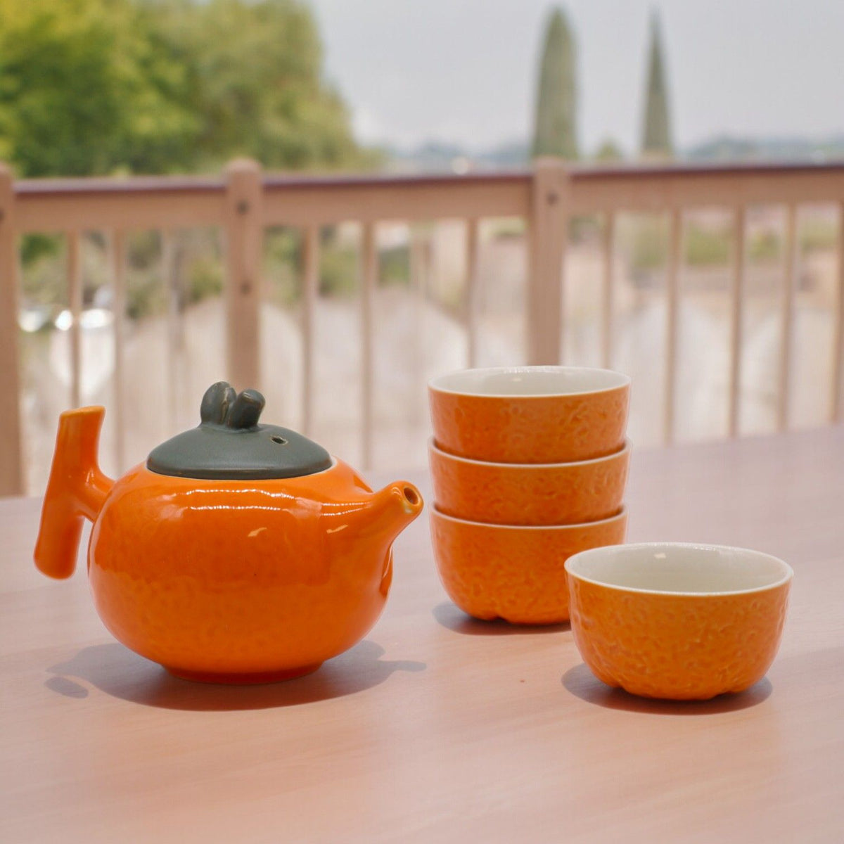 Keramische Theeset Warm Orange – Theepot & 4 Kopjes