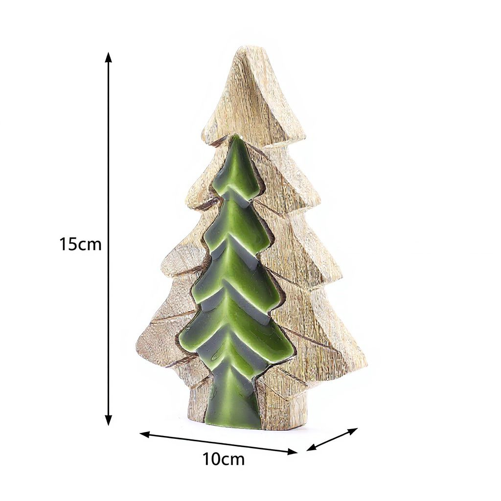 Mango Houten Kerstboom met Groen Emaille – 15 cm
