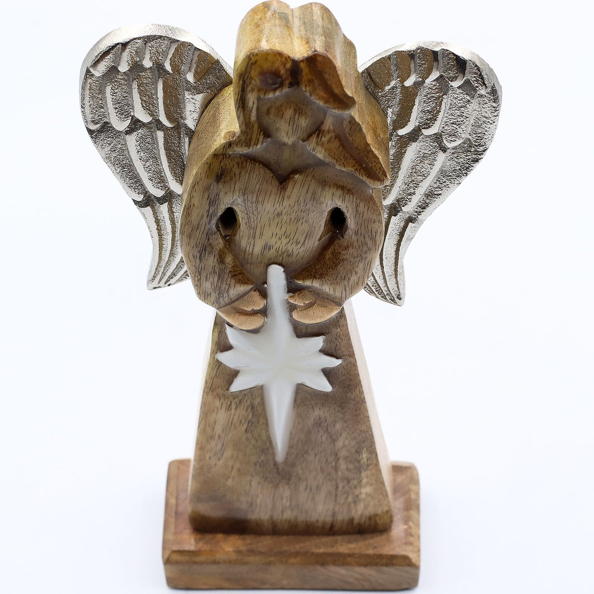 Grote Mango Houten Engel met Ster – 30 cm