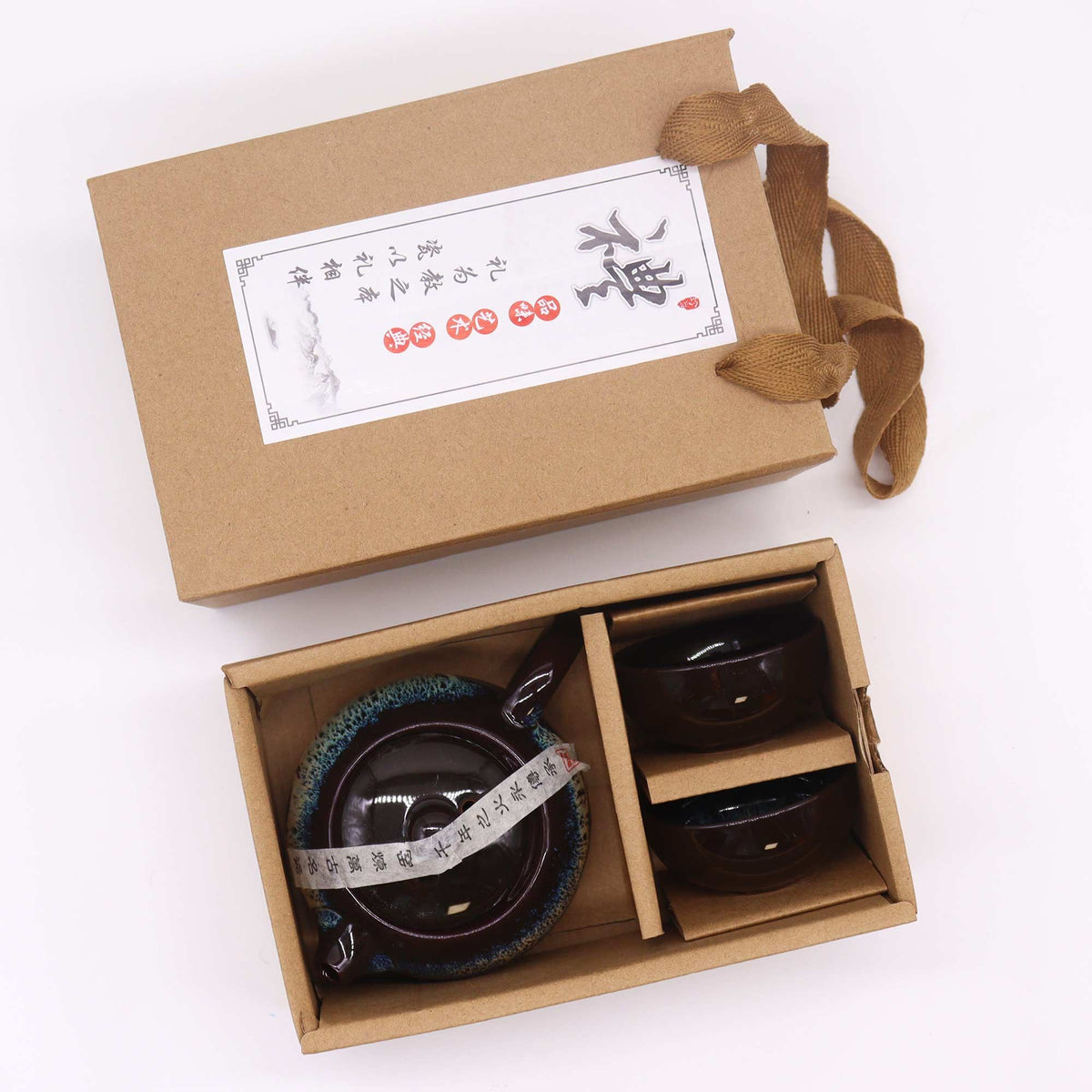 Keramische Theeset Black Glaze – Theepot & 2 Kopjes