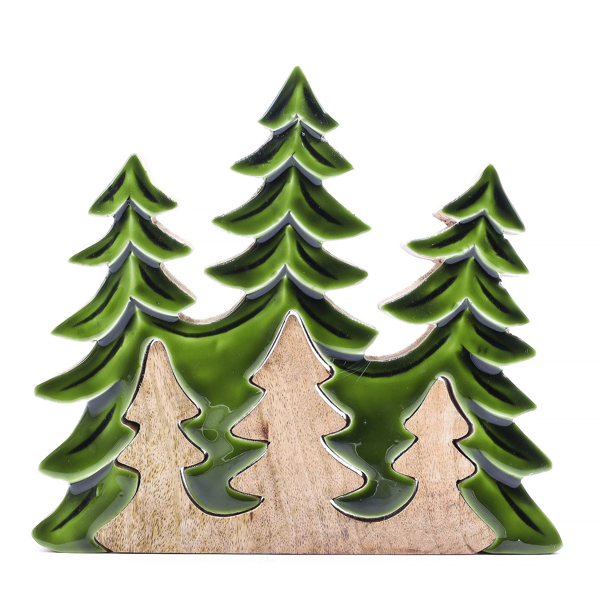 Mango Houten Kerstbomen 3D – Groen Emaille – 23 cm